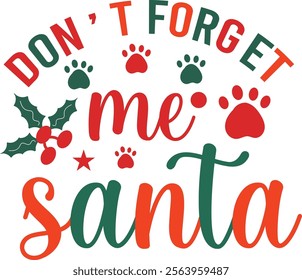 Christmas dog and Santa t- shirt design Christmas tree and sack of colorful gifts. Pet lovers, animals, dogs, Christmas, winter holiday and gift