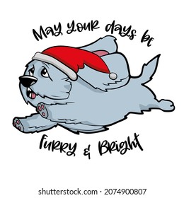 Christmas dog in santas hat with watercolor illustration . Vector illustration