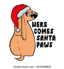 Christmas dog in santas hat with watercolor illustration . Vector illustration