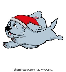 Christmas dog in santas hat  with watercolor illustration . Vector illustration