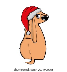 Christmas dog in santas hat  with watercolor illustration . Vector illustration