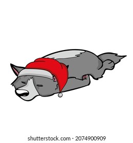 Christmas dog in santas hat  with watercolor illustration . Vector illustration
