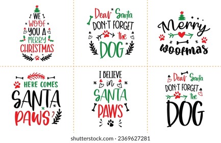 Diseño de camisetas de perro de Navidad. tipografía gráfica graciosa camiseta de dibujo con garrapatas. camiseta vectorial creativa. Aislado sobre fondo negro. Perfecto para imprimir objetos y bolsas, póster, tarjeta, pegatina, taza