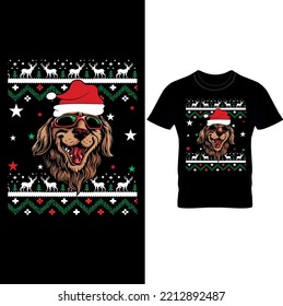 Christmas Dog T-shirt Design Vector illustration.Eps File. Santa,Dog And Christmas Vector.Vintage Xmas T-shirt Design,Funny Dog T-Shirt,Funny Dog Xmas Tee,Ugly Christmas Dog Tee-Design.