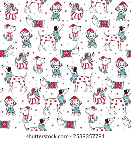 Christmas Dog Vector Art Pattern Seamless