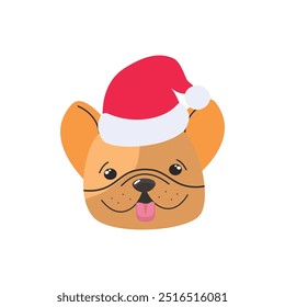 Christmas dog vector. Cute cartoon french bulldog puppy with Christmas hat isolated on white background