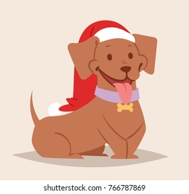 Christmas dog vector cute cartoon puppy characters illustration home pets doggy different Xmas celebrate poses in Santa Red Hat