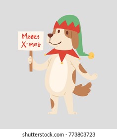 Christmas dog vector cute cartoon puppy character illustration pet doggy Xmas celebrate santa red hat pose illustration