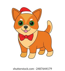 Christmas Dog Vector Illustration Cartoon Clipart Line Art Design for Holiday Decor