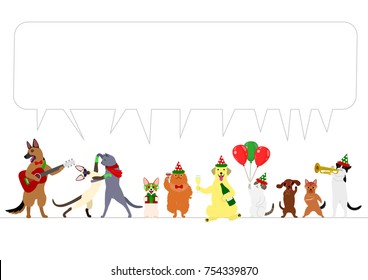 christmas dogs and cats border with speech bubble