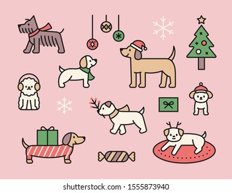 Christmas and dogs. flat design style minimal vector illustration.