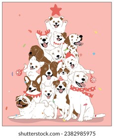 Christmas dogs, Merry Christmas and a happy New Year. dog Christmas tree