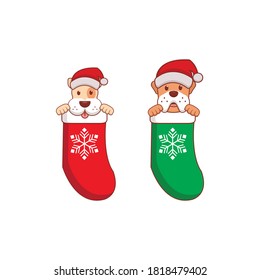 Christmas dogs with socks, it's good for Pet logo, Pet shop, veterinary, or dog lover logo.