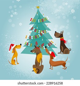 Christmas for dogs. Vector illustration.