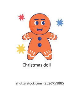 Christmas doll doodle vector outline Sticker. EPS 10 file