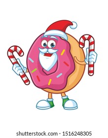 Christmas Donut Cartoon Mascot Character Vector 