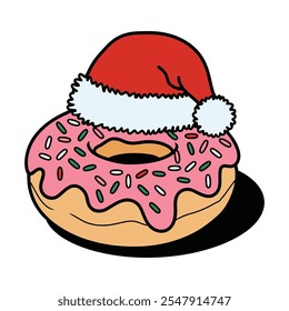 Christmas Donut with Santa Hat Illustration	