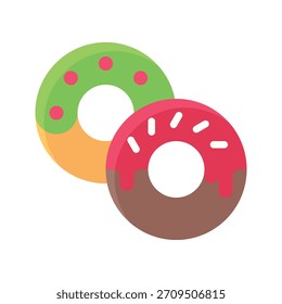 Christmas Donuts Dessert Vector Illustration, Flat Style Icon
