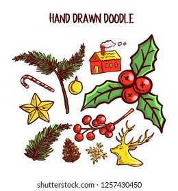 Christmas Doodle art Set. Vector Illustration