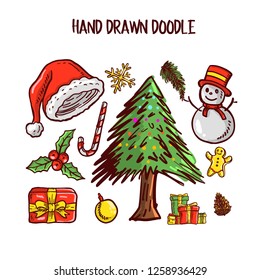 Christmas Doodle art Set. Vector Illustration