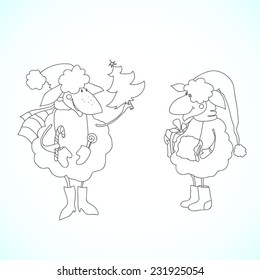 Christmas doodle background with sheep