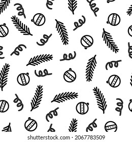 Patrón de fideos de Navidad sin costura. Patrón de navidad de invierno de estilo dibujado a mano. Ilustración vectorial.