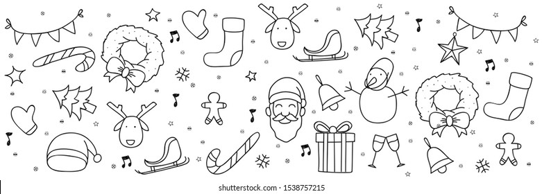 christmas doodle banner. set of christmas hand draw element with white background banner. christmas