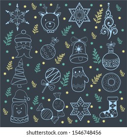 christmas doodle bundle collection design concept