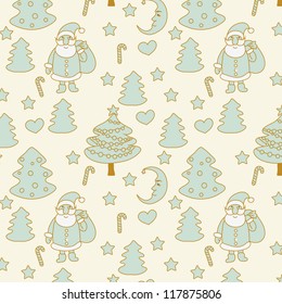 Christmas doodle cartoon seamless pattern hand drawn on beige