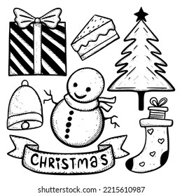 Christmas doodle collection Illustration hand drawn cartoon sketch lineart vintage style vector