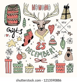 Christmas Doodle Collection. Vector Illustration