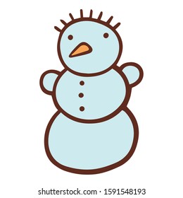 Christmas doodle cute and funny snowman with fresh carrot. Xmas outdoor party time