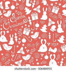Christmas doodle design elements seamless pattern, vector Merry Christmas background. Winter holiday pattern, cute childish figures.