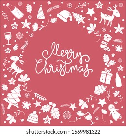 Christmas doodle element icon background. set of flat vector illustration christmas icon with Merry Christmas. Pattern for greeting cards, flat vector illustration.cute vector, decoration card, banner