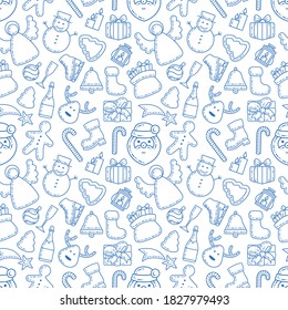Christmas doodle endless background. Hand drawn Christmas holidays seamless pattern.