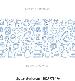 Christmas doodle endless background. Hand drawn Christmas holidays seamless pattern.