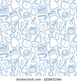 Christmas doodle endless background. Hand drawn Christmas holidays seamless pattern.
