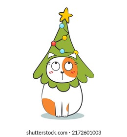 Christmas doodle fat cat. Vector illustration.