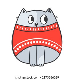 Weihnachtsdoodle fette Katze. Vektorgrafik.