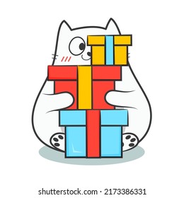 Christmas doodle fat cat. Vector illustration.