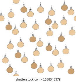 Christmas doodle hand drawn cream colored ball seamless pattern. Christmas background illustration