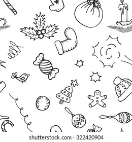 Christmas doodle hand drawn pattern background. Seamless vector wrapping paper.