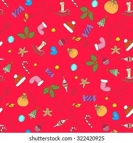 Christmas doodle hand drawn pattern background. Seamless vector wrapping paper.