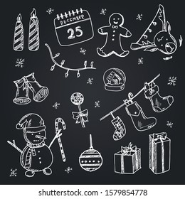 Christmas Doodle  hand drawn doodle set. Vector illustration. Isolated elements on white background. Symbol collection.