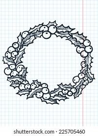 Christmas doodle holly wreath