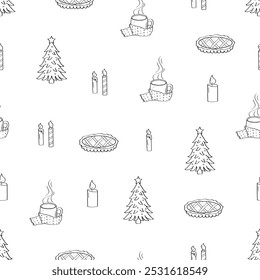 Christmas doodle icons background. Seamless pattern vector elements for design. Concept of Christmas, New Year and holiday.