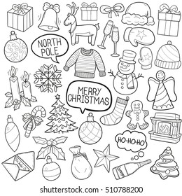 Christmas Doodle Icons Hand Made Artwork vector illustration sketch.
