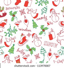 Christmas doodle icons seamless pattern
