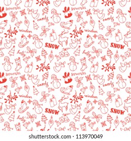 Christmas doodle icons seamless pattern