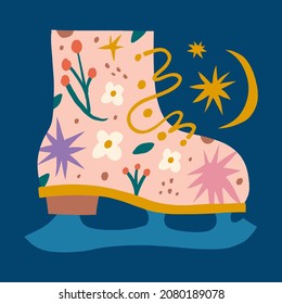 Christmas doodle ornate ice skate childish cartoon boho naive funky handdrawn style art vector 